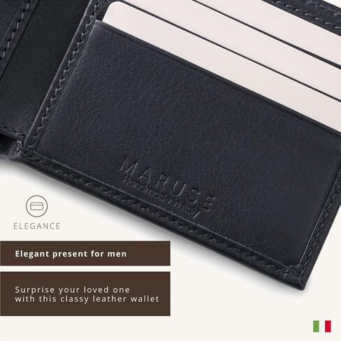 محفظة Maruse Bifold - محفظة جلدية نحيفة - محفظة جلد عجل إيطالي أصلي - أنيقة وراقية - محفظة متعددة الاستخدامات وبسيطة للرجال، أسود in Saudi Arabia