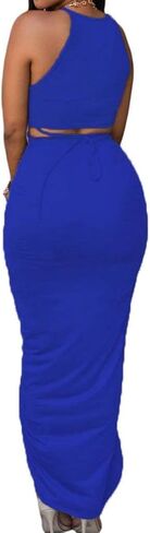 HUUSA Women's Sexy 2 Piece Skirt Sets Elegant Bodycon Maxi Dress Sleeveless Tank Shirt Tops High Waist Ruched Slit Long Dress in Kuwait