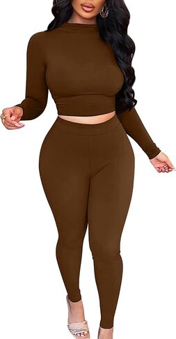 BORIFLORS Women's 2 Piece Outfits Sexy Crop Top Jogger Track Suits Workout Leggings Pants Sets in Saudi Arabia