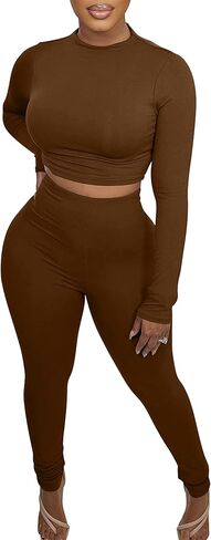 BORIFLORS Women's 2 Piece Outfits Sexy Crop Top Jogger Track Suits Workout Leggings Pants Sets in Saudi Arabia