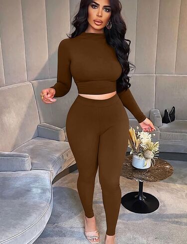 BORIFLORS Women's 2 Piece Outfits Sexy Crop Top Jogger Track Suits Workout Leggings Pants Sets in Saudi Arabia