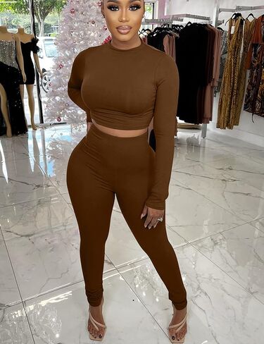BORIFLORS Women's 2 Piece Outfits Sexy Crop Top Jogger Track Suits Workout Leggings Pants Sets in Saudi Arabia