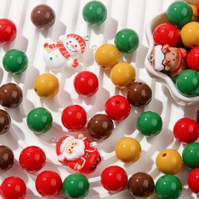 100pcs Christmas Beads Acrylic Beads 16mm Bubblegum Beads Loose Space Beads for Jewelry Making Bracelet DIY Earrings Bracelet Necklace in Kuwait