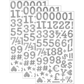 QQ&U White Glitter Small Number Stickers with Characters 3 Sheets in Kuwait