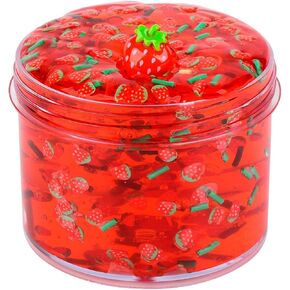 Strawberry Crystal Slime with Clear Glitter, Premade Jelly Crunchy Red Slime for Girls & Boys, DIY Glimmer Slime Party Favor for Kids, Soft, Non-Stick Putty Birthday Slime Toy Super Stress Relieving