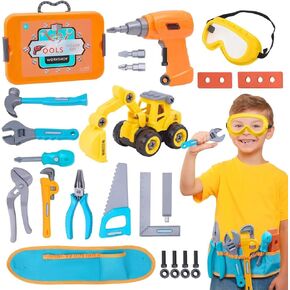 مجموعة أدوات الأطفال - لعبة بناء اللعب التظاهري مع حزام أدوات ومثقاب كهربائي، تعلم الأطفال الصغار باستخدام الحفار، تطوير المهارات الحركية الدقيقة، مجموعة أدوات للأولاد الذين تتراوح أعمارهم بين 3 و4 و5 و6 و7 سنوات in Kuwait
