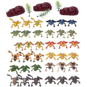 SUCCUNA 36pcs Plastic Frog Toy Mini Tiny Fake Frogs Toad Figurines with 3pcs Artificial Trees and 3pcs Fake Stones Vinyl Miniature Realistic Jumping Frog Rainforest Animals Figures for Party Decor in Kuwait