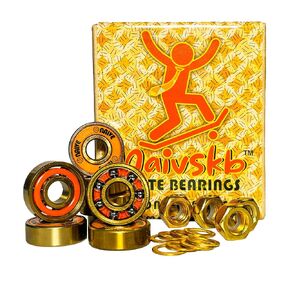 Naivskb محامل التزلج 8 حزمة، مجموعة محامل لوح التزلج التيتانيوم ABEC-9 لطرادات Longboards رباعية الزلاجات الأسطوانة ديربي Surfskate (قفل المكسرات والغسالات، برتقالي ذهبي)
