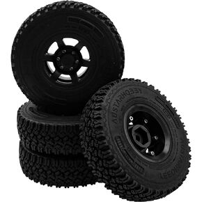4Pcs HIRCQOO 1.55'' Beadlock Plastic Wheel Rims Rim Rubber Tires Tyre 12mm Hex Compatible with RC4WD D90 TF2 Tamiya CC01 LC70 LC80 MST Axial AX90069 1/10 RC Crawler (White)