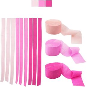 Streamers Paper 216ft Long 1.77in Wide Lovely Pink kits Crepe Paper Streamers,3 Colors, Tassels Streamer Paper for Birthday Party, Class Party, Family Gathering, Thanksgiving, Christmas Decorat