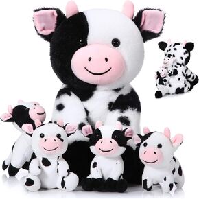Sumind 5 Pcs Cow Plush Animals Set Mommy Cow Stuffed Animal with 4 Baby Cute Cows in Her Tummy Mommy Cow and Baby Small Plush Cow for Boys Girls(Adorable) in Kuwait