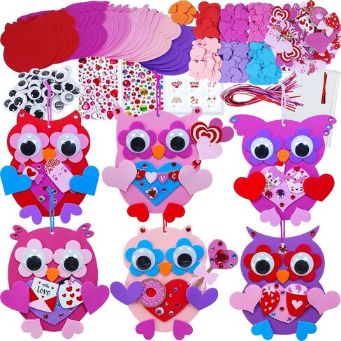 Winlyn 24 Sets Valentine's Day Craft Kits Heart Crafts DIY Valentine's Day Owl Ornaments Decorations Art Sets Foam Owl Heart Stickers for Kids Valentine's Day Party Classroom Activities Gift Exchange in Saudi Arabia