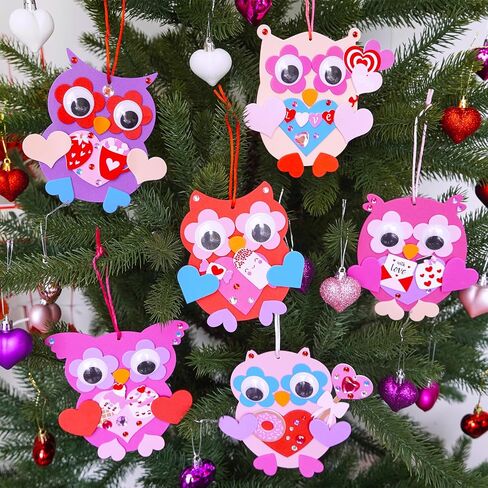 Winlyn 24 Sets Valentine's Day Craft Kits Heart Crafts DIY Valentine's Day Owl Ornaments Decorations Art Sets Foam Owl Heart Stickers for Kids Valentine's Day Party Classroom Activities Gift Exchange in Saudi Arabia