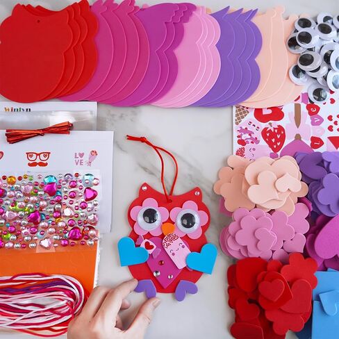 Winlyn 24 Sets Valentine's Day Craft Kits Heart Crafts DIY Valentine's Day Owl Ornaments Decorations Art Sets Foam Owl Heart Stickers for Kids Valentine's Day Party Classroom Activities Gift Exchange in Saudi Arabia