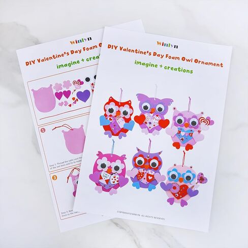Winlyn 24 Sets Valentine's Day Craft Kits Heart Crafts DIY Valentine's Day Owl Ornaments Decorations Art Sets Foam Owl Heart Stickers for Kids Valentine's Day Party Classroom Activities Gift Exchange in Saudi Arabia