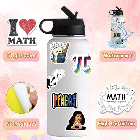 100 قطعة من ملصقات الرياضيات لزجاجة المياه وهدايا الطلاب، ملصقات الرياضيات المضحكة للابتوب ولوح التزلج والجوال والجيتار والدراجة والامتعة in Kuwait