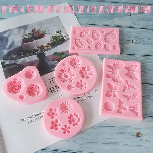مجموعة قوالب سيليكون فوندانت 5 عبوات ، فراشات صغيرة / زهرة / أوراق / قوالب سيليكون وردي لتزيين الكعك ، صنع الشوكولاتة ، طين البوليمر ، صب الإيبوكسي in Kuwait