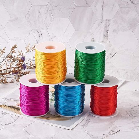 100 Yards 1.5mm Rattail Satin Nylon Trim Silk Cord Chinese Knotting Beading String Black Macrame Thread Cord for Necklace Bracelet Braided Jewelry Making in Kuwait