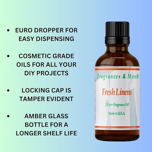 العطور والمزيد من زيت عطر البياضات المنعشة لصنع الشموع 2 أونصة. 60 مل. زيوت ناشرة لرائحة الشموع لصناعة الشموع. زيت معطر للزيوت العطرية المنزلية لصناعة الصابون والزيوت العطرية. in Kuwait