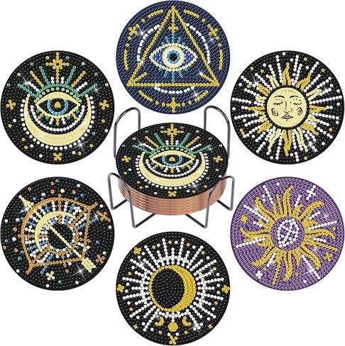 مجموعة أدوات الأكواب الماسية المكونة من 6 قطع من Heyfibro، قواعد الأكواب DIY مع حامل للبالغين والأطفال المبتدئين، لوازم فنية ماسية لهدايا المشروبات in Kuwait