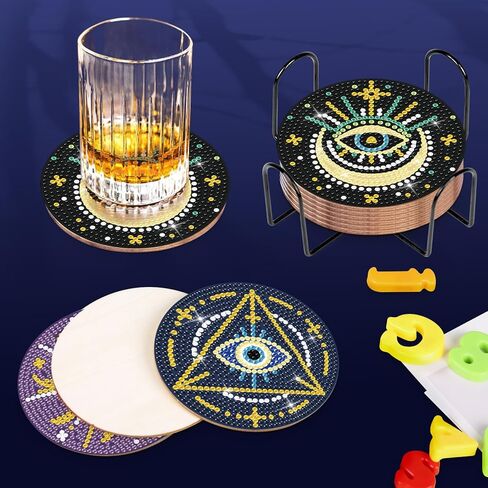 مجموعة أدوات الأكواب الماسية المكونة من 6 قطع من Heyfibro، قواعد الأكواب DIY مع حامل للبالغين والأطفال المبتدئين، لوازم فنية ماسية لهدايا المشروبات in Kuwait