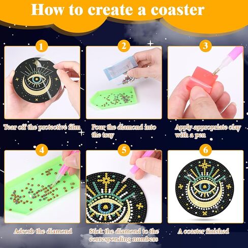 مجموعة أدوات الأكواب الماسية المكونة من 6 قطع من Heyfibro، قواعد الأكواب DIY مع حامل للبالغين والأطفال المبتدئين، لوازم فنية ماسية لهدايا المشروبات in Kuwait