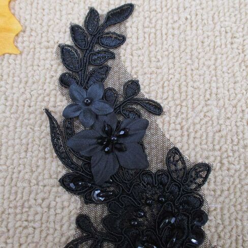 Trimscraft الترتر مطرز زوج Alencon الدانتيل الزهور نمط رايون مطرز على شبكة دعم للرقص الغنائي، الزفاف، الباليه، أغطية الرأس، الأزياء PR 5 "X15" حزمة من 1 زوج (أسود) in Kuwait