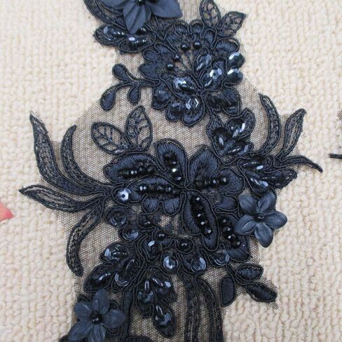 Trimscraft الترتر مطرز زوج Alencon الدانتيل الزهور نمط رايون مطرز على شبكة دعم للرقص الغنائي، الزفاف، الباليه، أغطية الرأس، الأزياء PR 5 "X15" حزمة من 1 زوج (أسود) in Kuwait