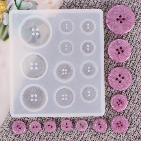 4 أحجام زر ايبوكسي العفن DIY الراتنج صب سيليكون القالب، زر الخياطة قطر 25 مم، 20 مم، 15 مم، 12 مم، 10 مم in Kuwait
