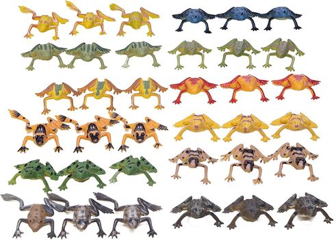 SUCCUNA 36pcs Plastic Frog Toy Mini Tiny Fake Frogs Toad Figurines with 3pcs Artificial Trees and 3pcs Fake Stones Vinyl Miniature Realistic Jumping Frog Rainforest Animals Figures for Party Decor in Kuwait