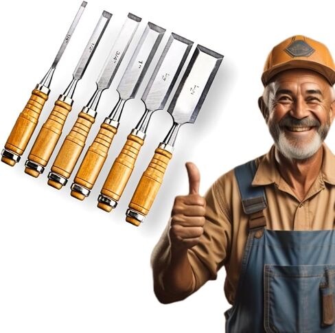 Windsor Design Wood Chisel Set, 6 Piece - Hardwood Handles, Chrome Vanadium Blades, Etched Size Markings, 1/4 in, 1/2 in, 3/4 in, 1 in, 1-1/4 in, 1-1/2 in in Saudi Arabia