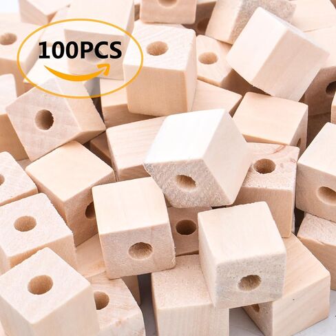 100 قطعة من مكعبات مربعة طبيعية غير مكتملة مصنوعة يدويا من الخشب والخشب للحرف اليدوية وديكورات المنزل in Kuwait