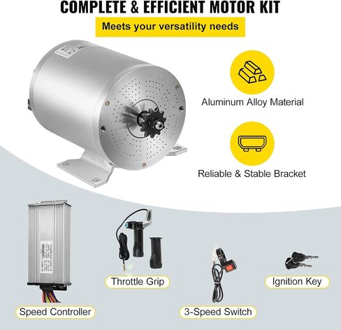 VEVOR طقم محرك بدون فرش، 2KW 48V 42A طقم محرك بدون فرشاة عالي السرعة 4300 دورة في الدقيقة محرك سكوتر كهربائي مع دعامة تثبيت، محرك Go Kart للدراجات النارية، جهاز التحكم في السرعة، دواسة الوقود، الدراجة الإلكترونية in Kuwait
