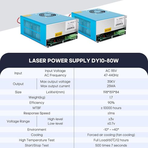 FAHKNS 80W Laser Power Supply for CO2 Laser Tubes, DY10-80W Laser Engraver Power Supply for 110V RECI W1/Z1/S1 CO2 Laser Tube in Kuwait