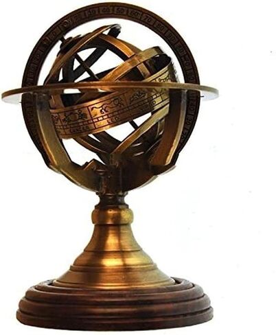 NauticalMart 5" Nautical Brass Armillary Sphere World Globe Rosewood Base Table Decor in Saudi Arabia