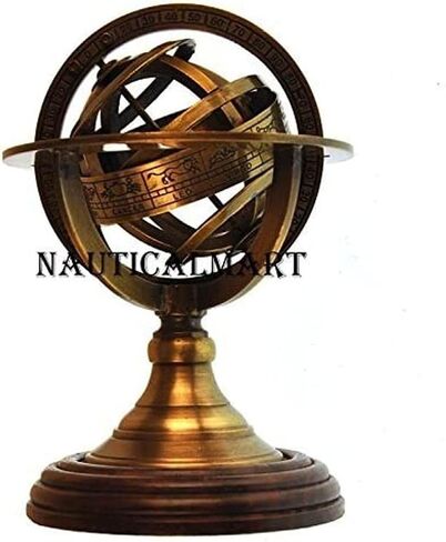 NauticalMart 5" Nautical Brass Armillary Sphere World Globe Rosewood Base Table Decor in Saudi Arabia