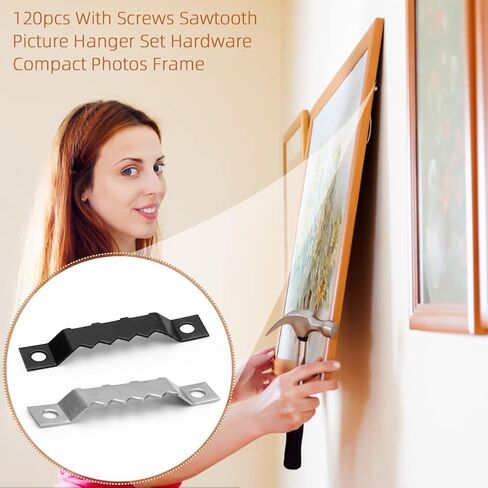 120 Pack Sawtooth Picture Hangers with 240 Screws, Large Picture Frame Hanging Kit, Canvas Hangers, Picture Hanging Hooks for Paintings, Artwork, Home Decor in Kuwait