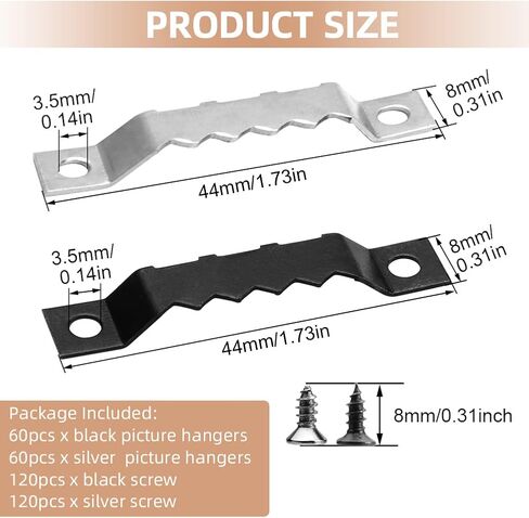 120 Pack Sawtooth Picture Hangers with 240 Screws, Large Picture Frame Hanging Kit, Canvas Hangers, Picture Hanging Hooks for Paintings, Artwork, Home Decor in Kuwait