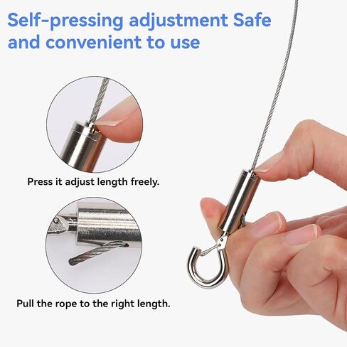 2PACK Adjustable Picture Hanging Wire Hooks 2m x1.5mm, Wire for Hanging Christmas Decoration Pictures, Heavy Duty Stainless Steel Wire Rope with Loop and Hook for Hanging Mirror, Lamp, Flowerpot in Saudi Arabia