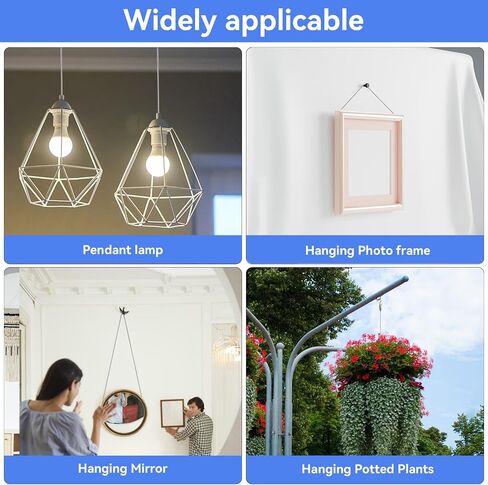 2PACK Adjustable Picture Hanging Wire Hooks 2m x1.5mm, Wire for Hanging Christmas Decoration Pictures, Heavy Duty Stainless Steel Wire Rope with Loop and Hook for Hanging Mirror, Lamp, Flowerpot in Saudi Arabia