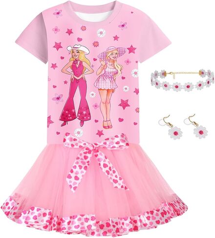 QUJQOM Costume Outfit Girls Kids Birthday Princess Tutu Dress with Necklace Earring in Kuwait