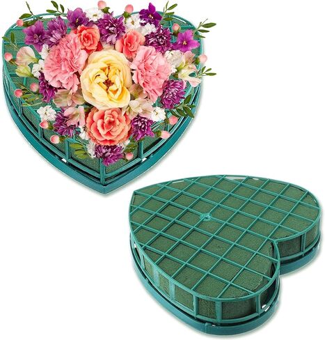 قطعتان من الطوب الزهري على شكل قلب للزفاف، مكعبات إسفنجية زهرية مقاس 12 * 13 بوصة مع صينية كأس شفط لبائع الزهور لتزيين سيارة الزفاف لوازم ترتيب الزهور in Kuwait