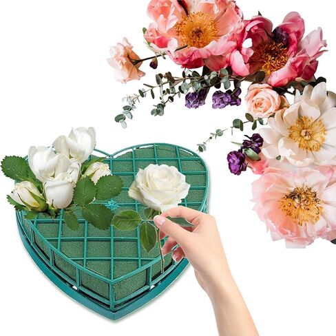 قطعتان من الطوب الزهري على شكل قلب للزفاف، مكعبات إسفنجية زهرية مقاس 12 * 13 بوصة مع صينية كأس شفط لبائع الزهور لتزيين سيارة الزفاف لوازم ترتيب الزهور in Kuwait