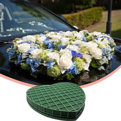 قطعتان من الطوب الزهري على شكل قلب للزفاف، مكعبات إسفنجية زهرية مقاس 12 * 13 بوصة مع صينية كأس شفط لبائع الزهور لتزيين سيارة الزفاف لوازم ترتيب الزهور in Kuwait