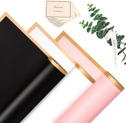 فيوسوري 30 قطعة من ورق تغليف الزهور لمستلزمات باقة الزهور مقاوم للماء مع شريط وبطاقات 22.8 × 22.8 انش in Kuwait