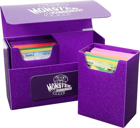 Monster Magnetic Double Trading Card Deck Box (PURPLE Glitter) w 2 Removable Deck Sleeves- Holds 150 Gaming TCGs-Compatible w Yugioh, MTG, Magic the Gathering, Pokémon - Durable Riveted Construction in Kuwait