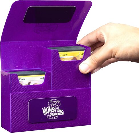 Monster Magnetic Double Trading Card Deck Box (PURPLE Glitter) w 2 Removable Deck Sleeves- Holds 150 Gaming TCGs-Compatible w Yugioh, MTG, Magic the Gathering, Pokémon - Durable Riveted Construction in Kuwait