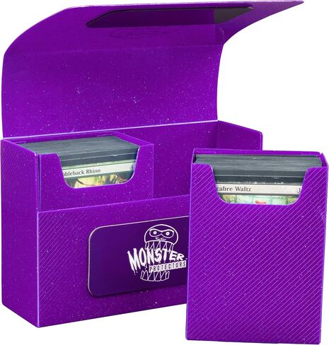 Monster Magnetic Double Trading Card Deck Box (PURPLE Glitter) w 2 Removable Deck Sleeves- Holds 150 Gaming TCGs-Compatible w Yugioh, MTG, Magic the Gathering, Pokémon - Durable Riveted Construction in Kuwait