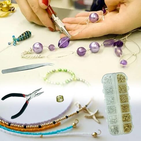 مجموعة حلقات مفتوحة ومشابك لوبستر، مجموعة صنع المجوهرات، مع مشبك دائري ومشبك لوبستر، اداة اصلاح المجوهرات، تستخدم لصنع المجوهرات (ذهبي، فضي) in Saudi Arabia