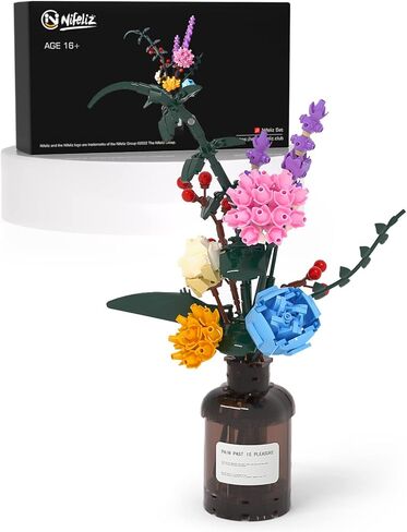 مجموعة بناء ديكور الزهور من نيفيلز، مجموعة بناء الزهور الملونة عرض نموذج الزهور أفكار الديكور الإبداعية هدية زهرة، مشروع بناء الاسترخاء للبالغين (421 قطعة) in Kuwait